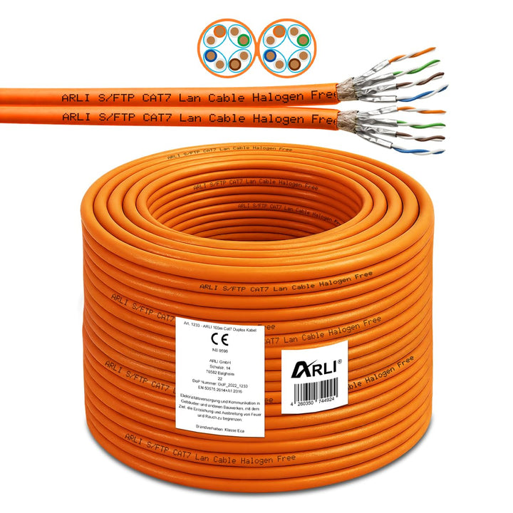 ARLI CAT 7 Verlegekabel duplex 100m Netzwerkkabel CAT.7 twin LAN Halogenfrei Installationskabel SFTP