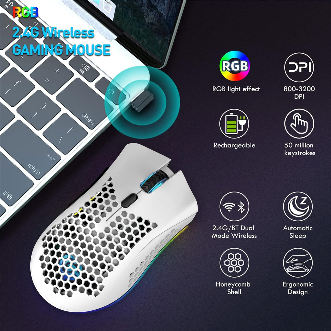 Bluetooth Gaming Maus, Light Honeycomb Maus mit RGB Hintergrundbeleuchtung, einstellbare DPI, Blueto