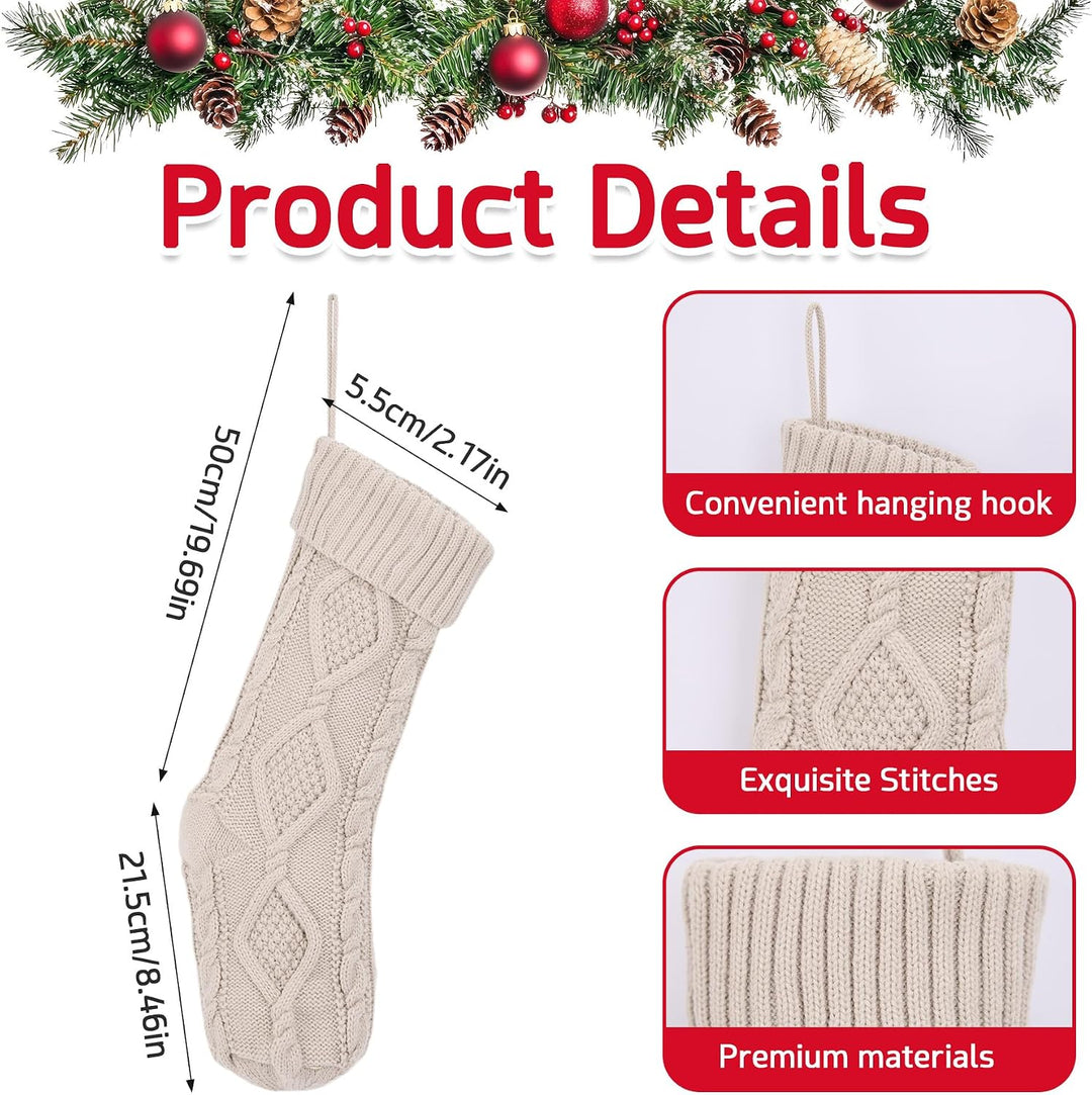 Set mit 5 Zopfstrick-Weihnachtsstrümpfen – elegantes Rot, Grün und Creme-Sortiment – gemütliche und