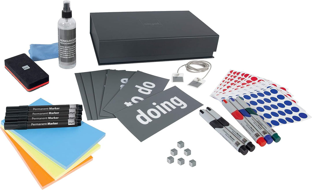 SIGEL GL731 Moderationsbox Toolkitset für Whiteboards und Magnettafeln - gesamt 1368 Teile Kanban/Sc
