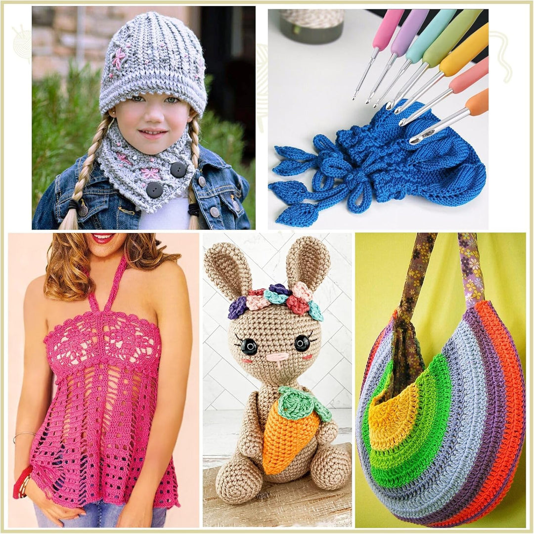 YINVA Häkelset für Anfänger 111 Stück Häkelnadel Set 0.6mm-8mm Ergonomische Häkelnadeln Crochet Set