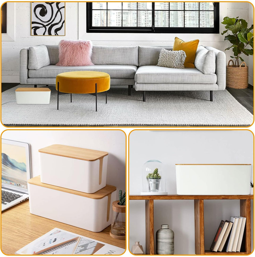 GOYADA 3 Stück Kabelbox Weiss, Kabel-Organizer Box, Kabel-Aufbewahrungsbox, 3 Grössen Kabelmanagemen