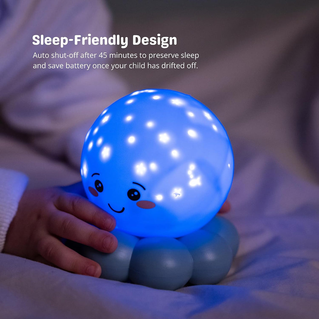 Cloud b Twinkles To Go Octo Pastell Blau – Tragbarer Stern- &amp; Fisch-Nachtlichtprojektor für Kinder –