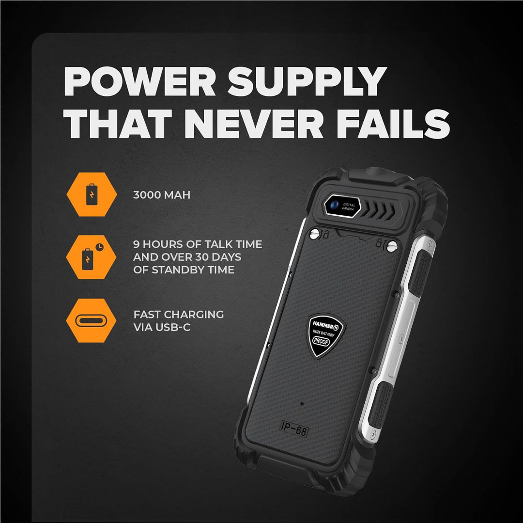 Hammer H Power Plus LTE Outdoor Handy ohne Vertrag, 4000mAh Akku, 128MB Memory, 64MB RAM, 2,8" IPS D