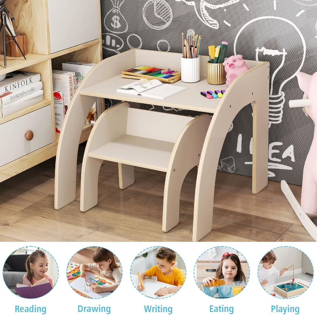 LIFEZEAL Kindertisch Set Holz, Kleiner Schreibtisch mit Stuhl für Kinder, Multifunktionaler Kinderle