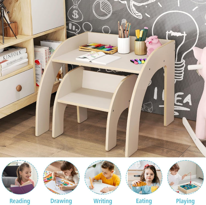 LIFEZEAL Kindertisch Set Holz, Kleiner Schreibtisch mit Stuhl für Kinder, Multifunktionaler Kinderle