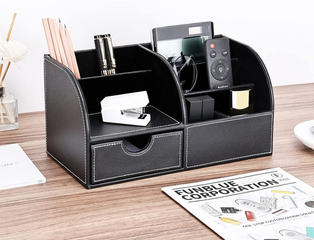 KINGFOM Büro Schreibtisch Organizer Ordnungssystem Tisch Organizer PU Leder Stiftehalter Stiftebox S