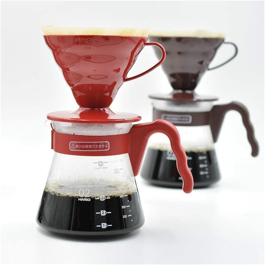 Hario 4977642020665 V60 coffee server 02 set R VCSD-02R, Glas, rot, 17,3 x 24,5 x 13 cm Rot Single,