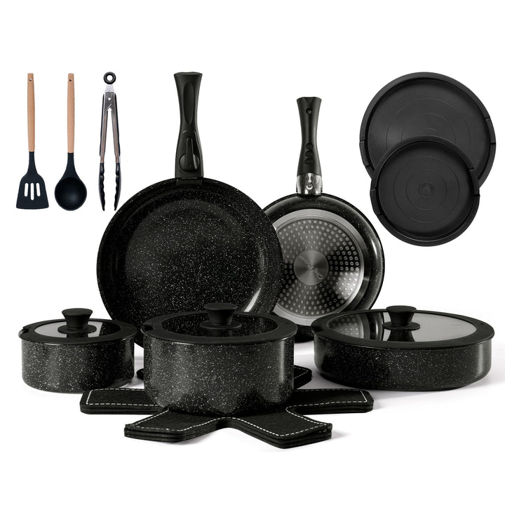Chef Power Pfannenset Topfset 19-teilig, Titan-Keramik-Antihaft Kochgeschirr Set mit abnehmbaren Gri