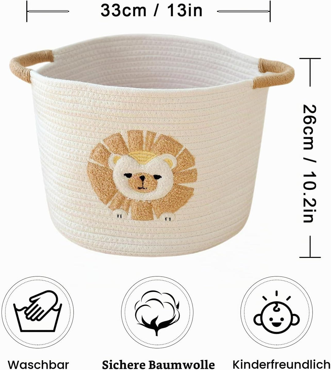 Aufbewahrungskorb Kinder Korb Geflochten Wäschekorb Kinderzimmer Wickeltisch Organizer Korb Mit Löwe
