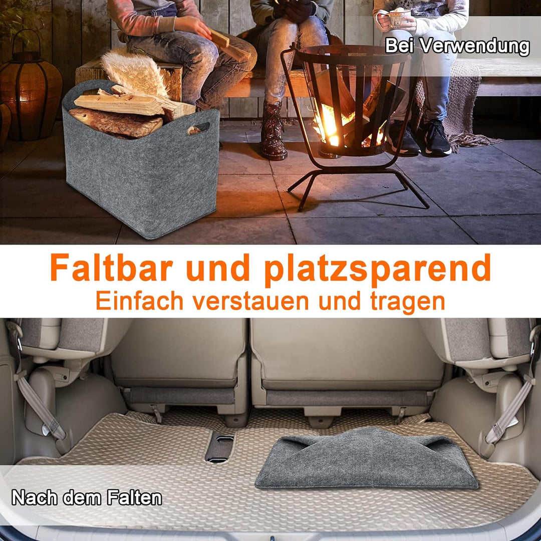 HENGMEI Filztaschen für kaminholz 2 Stück Kaminholztasche Faltbar Filzkorb Kaminholzkorb Einkaufstas