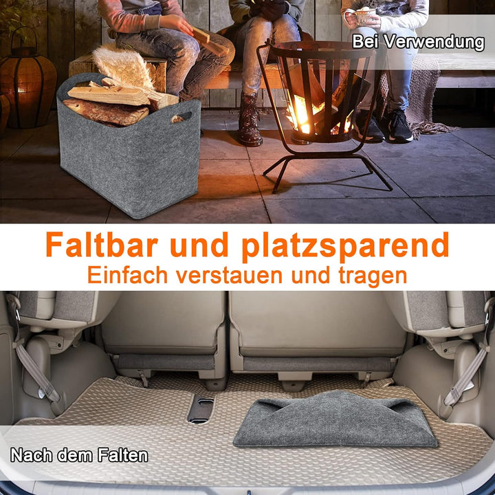 XXL Filztasche Kaminholzkorb mit Verstärkter Griff, Holzkorb für Kaminholz aus Filz, Filztaschen Sho
