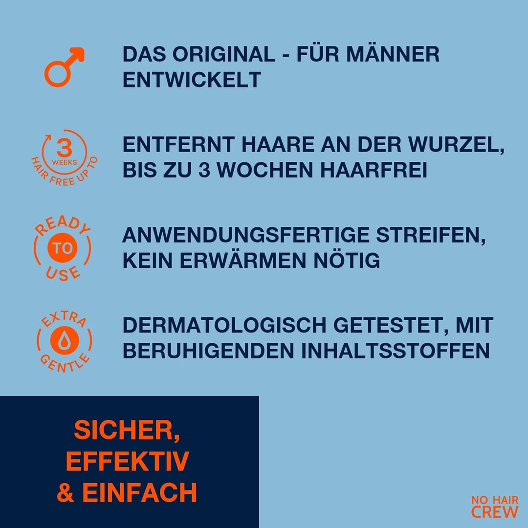 NO HAIR CREW 3 x 20 Kaltwachsstreifen für den Körper – Wachsstreifen zur Haarentfernung, für Männer