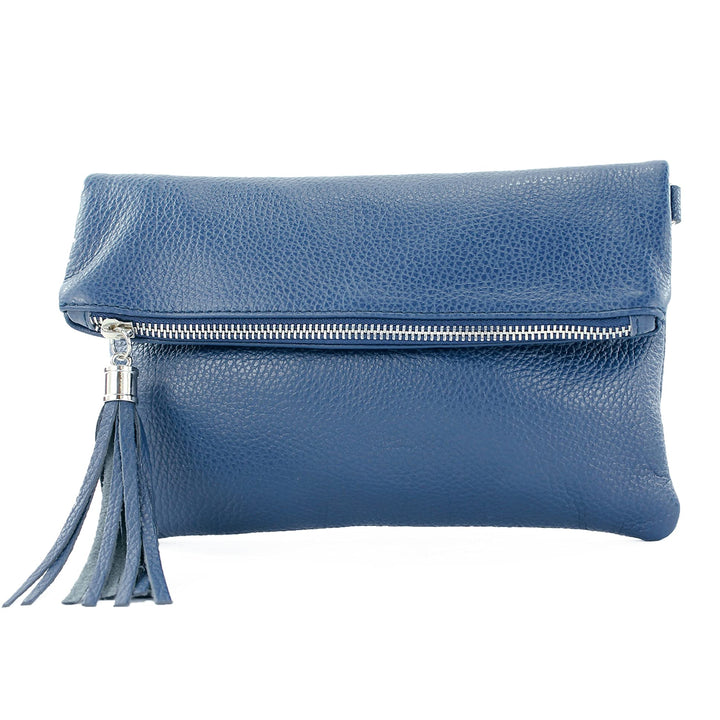 modamoda de - T167 - ital Clutch Umhängetasche Leder Klein Saphirblau, Saphirblau