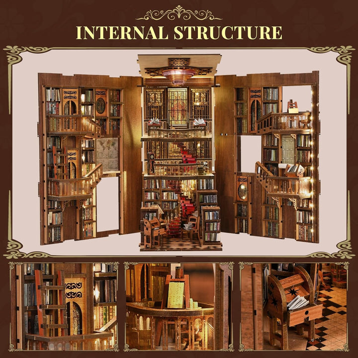 Book Nook Kit, DIY Puppenhaus Buch Ecke Miniatur Kit für Erwachsene Teens, 3D Holzpuzzle Bücherecke