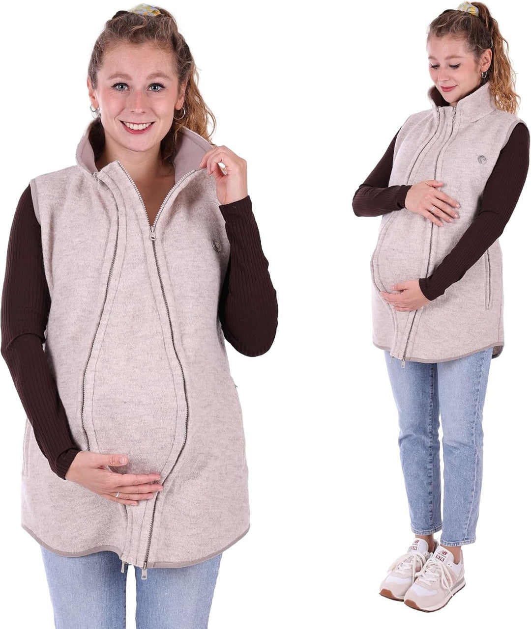 Viva la Mama - Trageweste aus Wollwalk Umstandsweste Wollweste zum Babytragen - PEVE M ecru, M ecru