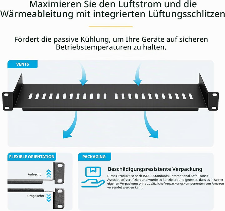 StarTech.com 1HE Fachboden - 1U perforiertes Universal-Rack-Montage-Regal für 19 Zoll Netzwerkschrän