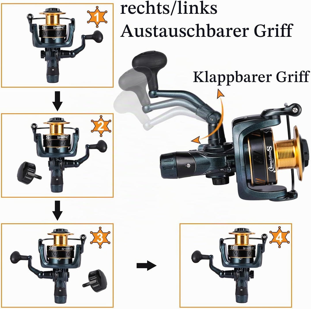 Sougayilang Angelrollen Karpfenangelrolle 13+1BB Kugellager Spinnrollen, Bait Runner Rollen, Glatte,