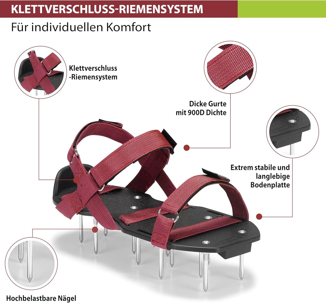 Rasenlüfter-Schuhe – vormontierte Nagelschuhe mit Klettverschluss – Gartenschuhe zum effektiven Belü