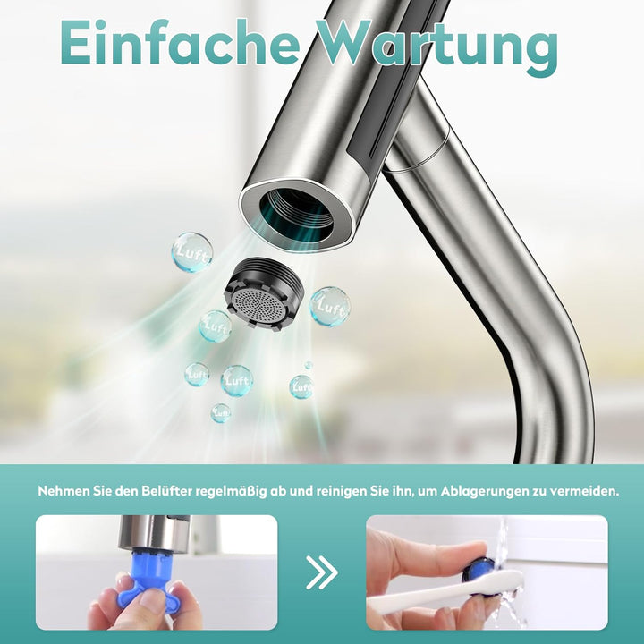 MIAOHUI Wasserhahn Küche mit Glasspüler, 4 Funktionen Armatur Küche Ausziehbar, Einhebel küchenwasse