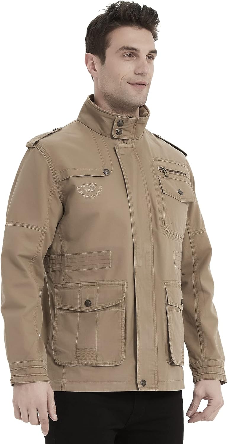 MERCIYD Herren Übergangsjacke Cargo Jacke Männer Stehkragen Baumwolle Jacke Multi Taschen Armeejacke