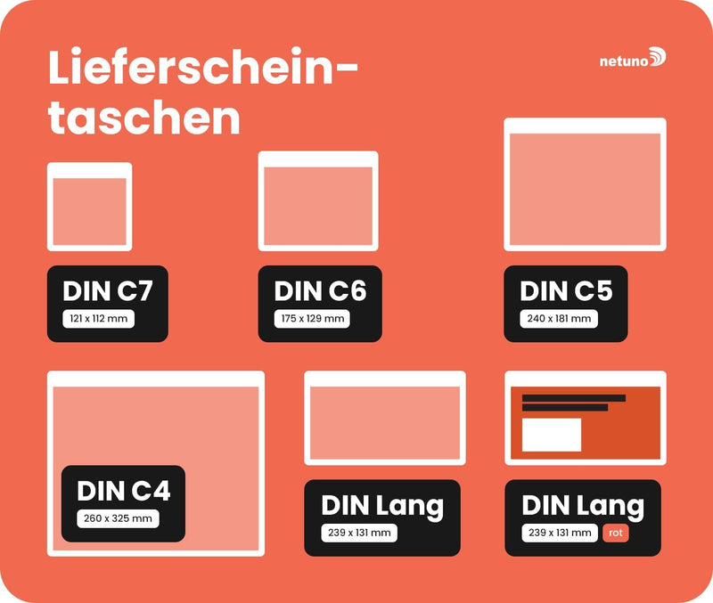 Netuno 500 transparente selbstklebende Lieferscheintaschen DIN C5 24 x 18,1 cm Dokumententaschen für