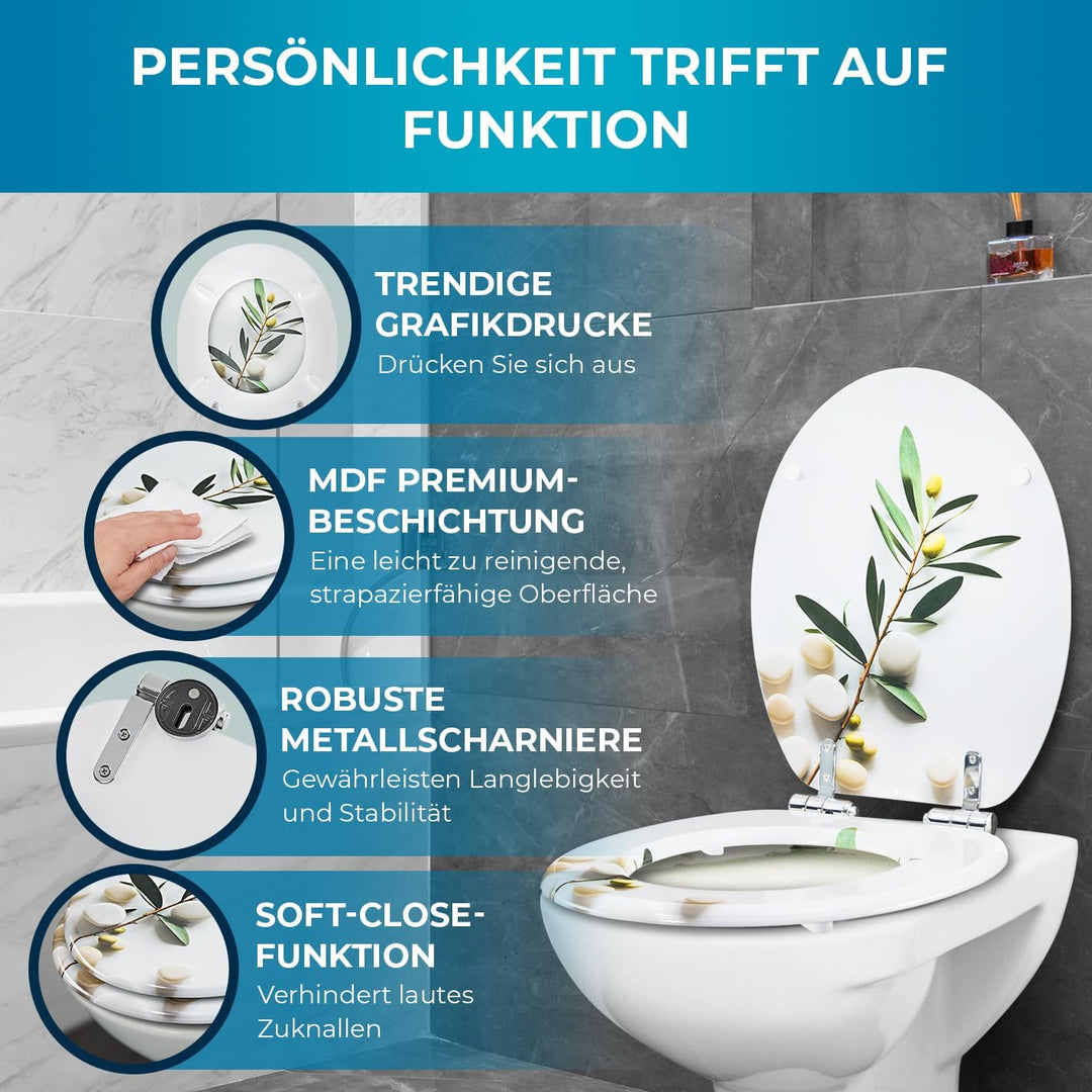 Benkstein Toilettendeckel mit Absenkautomatik Soft Grey – antibakterieller WC Sitz – Quick-Release z