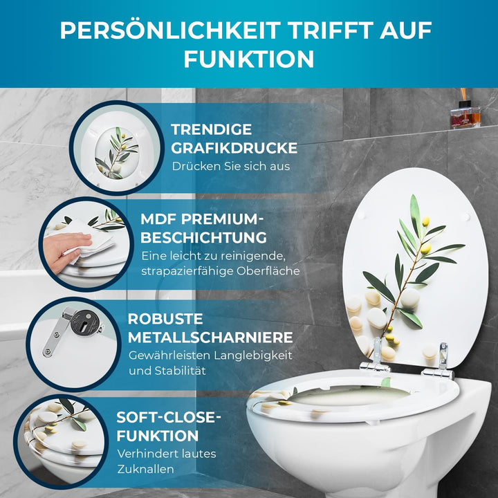 Benkstein Toilettendeckel mit Absenkautomatik Soft Grey – antibakterieller WC Sitz – Quick-Release z