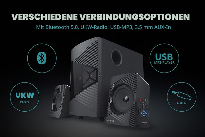 Creative SBS E2500 Leistungsfähiges 2.1-Bluetooth-Lautsprechersystem mit Subwoofer für Computer und