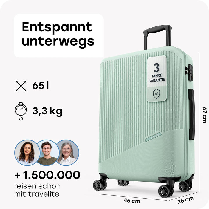 travelite 4-Rad Hartschalenkoffer mittelgross 65 Liter, Gepäck Serie BALI: ABS Hartschalen Trolley m