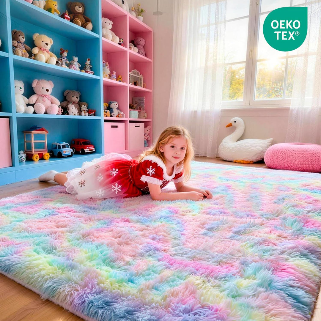 MARATIP Plüsch Teppich,Flauschiger Teppich Rund,grosse Grösse modernes Wohnzimmer,Kinder Mädchen,wei