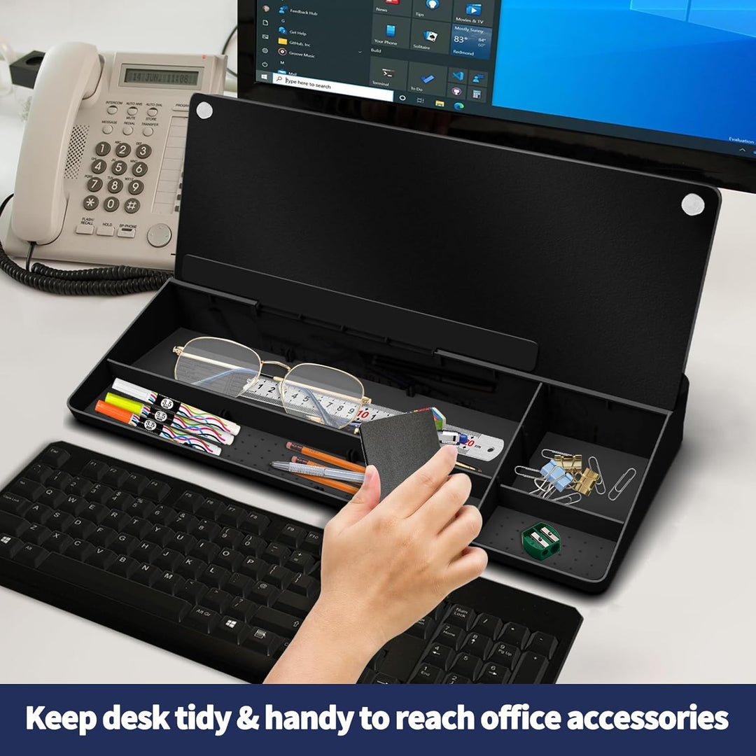Schwarzes Desktop Whiteboard mit Stauraum, Glas Notiztafel für Büro Gadgets, abwischbare Mini Tafel