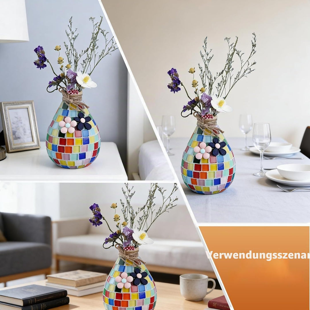 PORFOYO 2 Sets DIY Vasenmosaik Set, Mosaik Bastelset Kinder, Kreative DIY, Heimdekoration, Basteln K