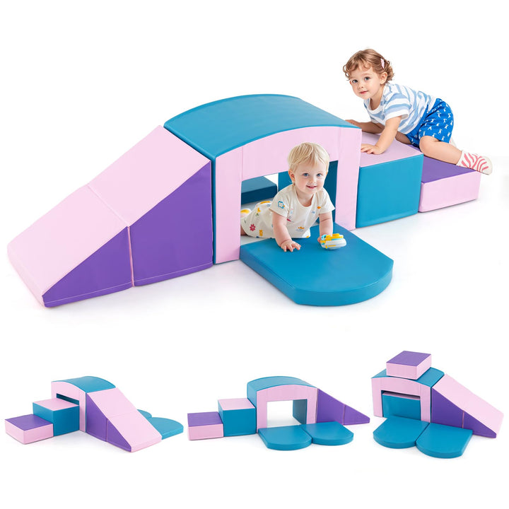 COSTWAY 7 TLG. Schaumstoffbausteine, Softbausteine mit Tunne, Treppe & Rampe, EN71-zertifiziert, Rie