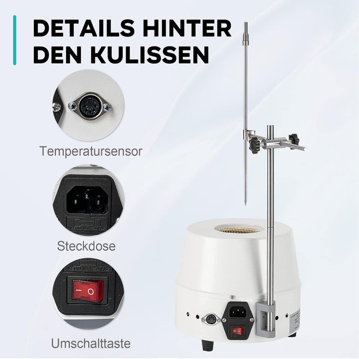 LAB FISH Magnetrührer mit Heizmantel 1000ml, 350W Labor-Thermostat mit Temperaturregelung, Digitalan