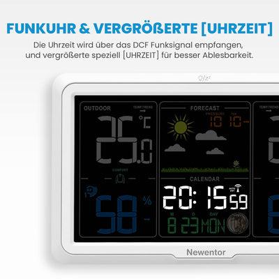 Newentor Wetterstation Funk mit Aussensensor - Lebenslange Aussensensor-Garantee - Lebendiges VA-Dis