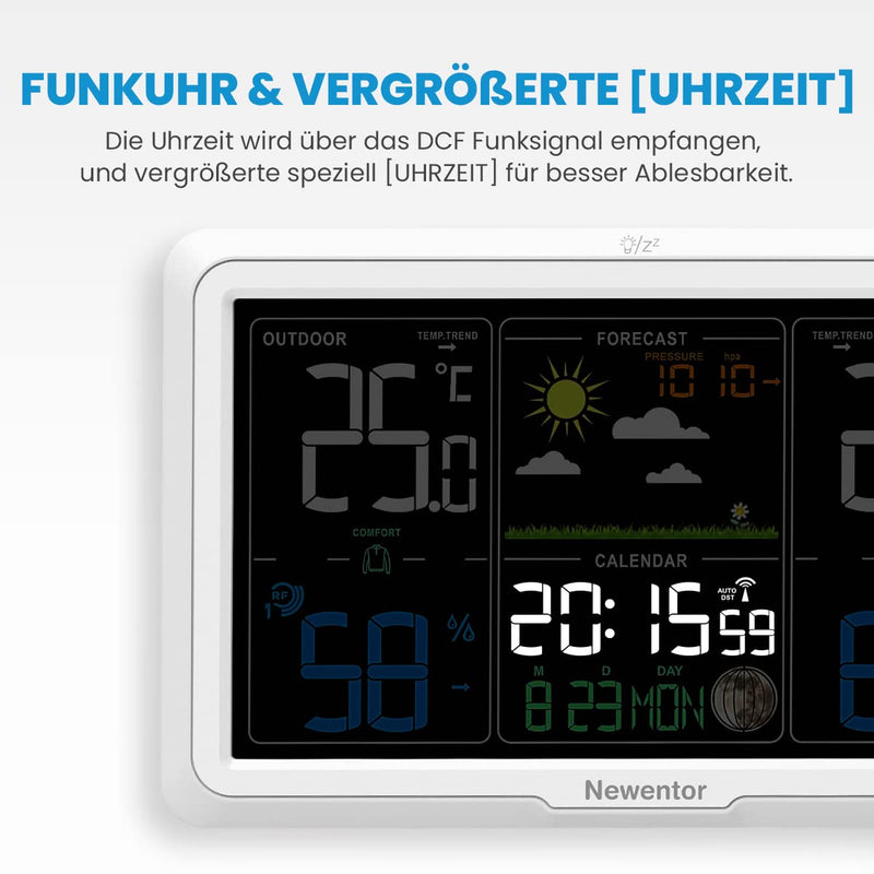 Newentor Wetterstation Funk mit Aussensensor - Lebenslange Aussensensor-Garantee - Lebendiges VA-Dis