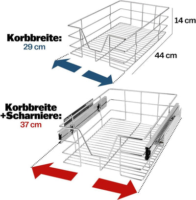 Casaria Küchenschublade 30 40 50 60 cm Verchromt 25 kg Belastbar Korbauszug Haushalt Teleskopschubla