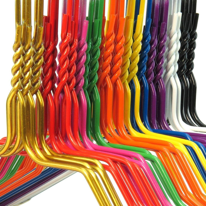 HANGERWORLD 50 Bunte Metall-Draht-Kleiderbügel 40 cm breit aus verzinktem Stahl mit farbenfroher Pul