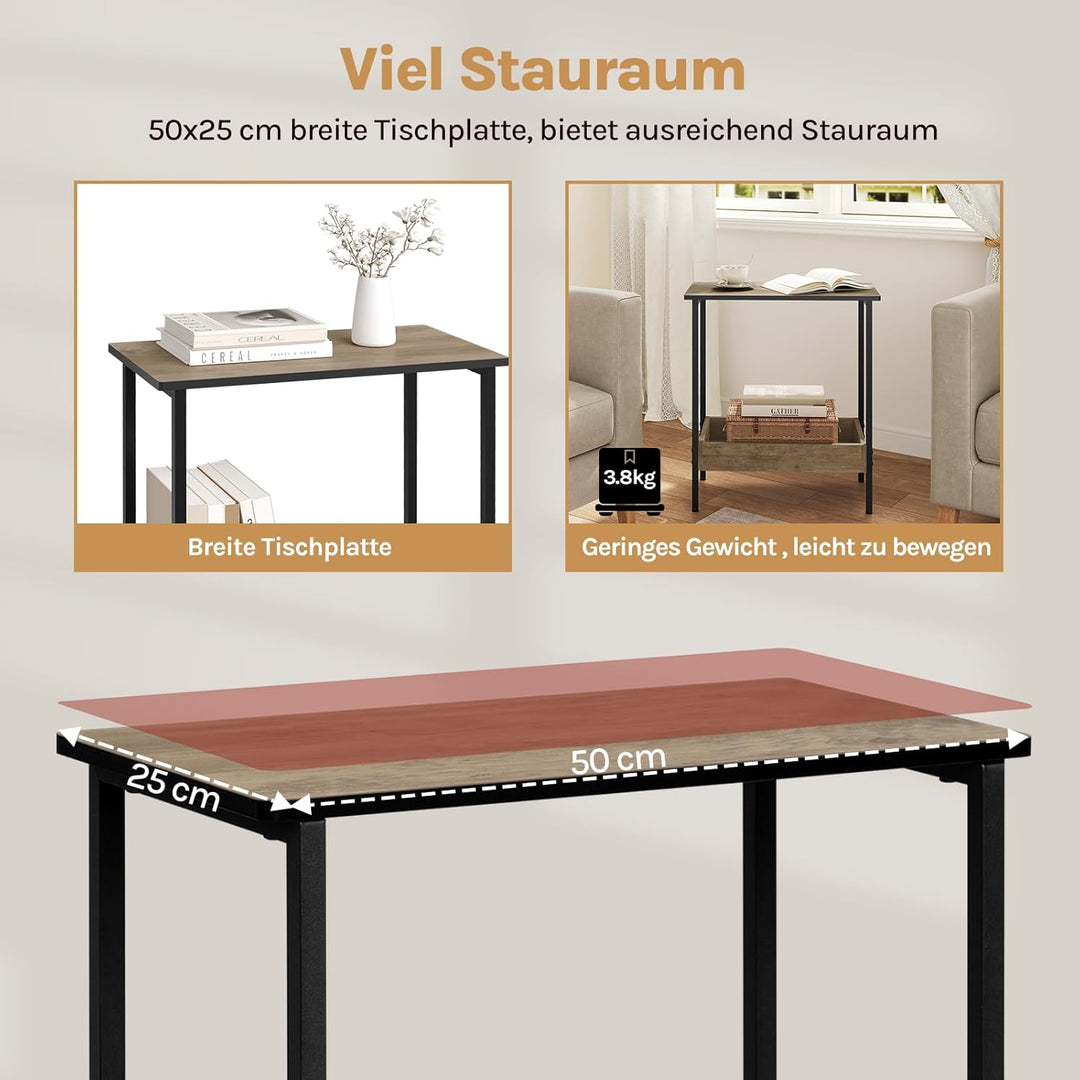 WOLTU Beistelltisch, Couchtisch mit 2 Ablagen, Konsolentisch mit Stauraum im Wohnzimmer, Wohnzimmert