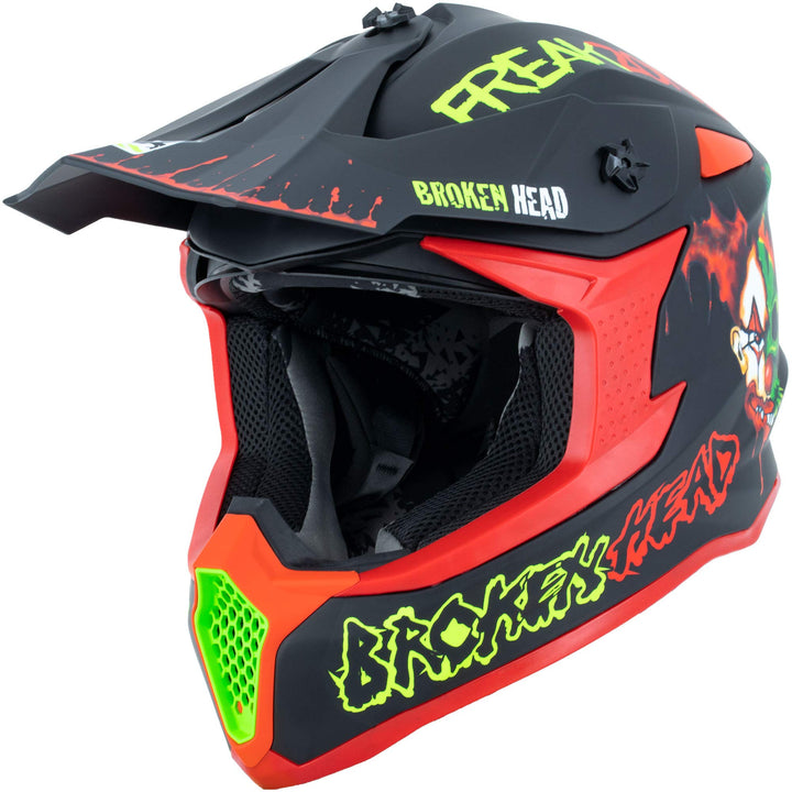 Broken Head FreakZone Motocross-Helm Cross-Helm – MX – Quad – Supermoto - Motorrad, Schwarz-Rot