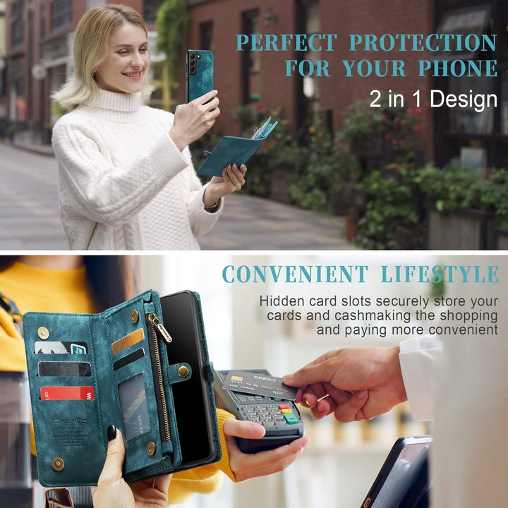 UFinetech 2-in-1 Samsung Galaxy S21 Hülle Tasche Handy Leder TPU Flip Magnetische Ständer Kartenfach