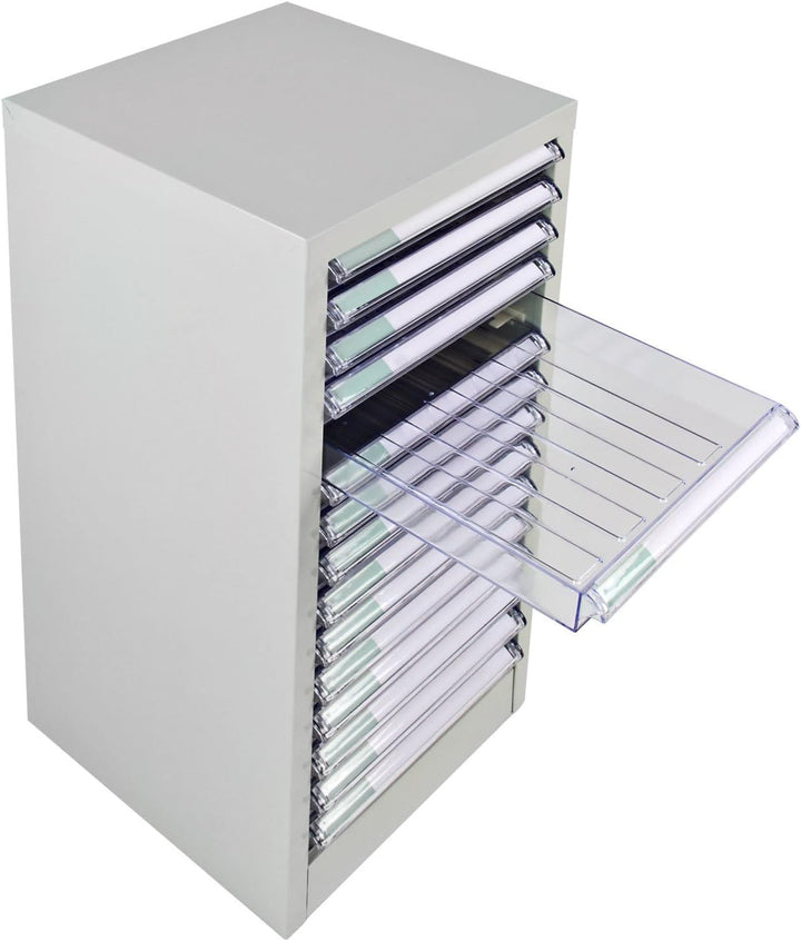 PROREGAL Schubladencontainer Kobra mit 15 transparenten PVC-Schubladen | HxBxT 74x28x34cm | Lichtgra