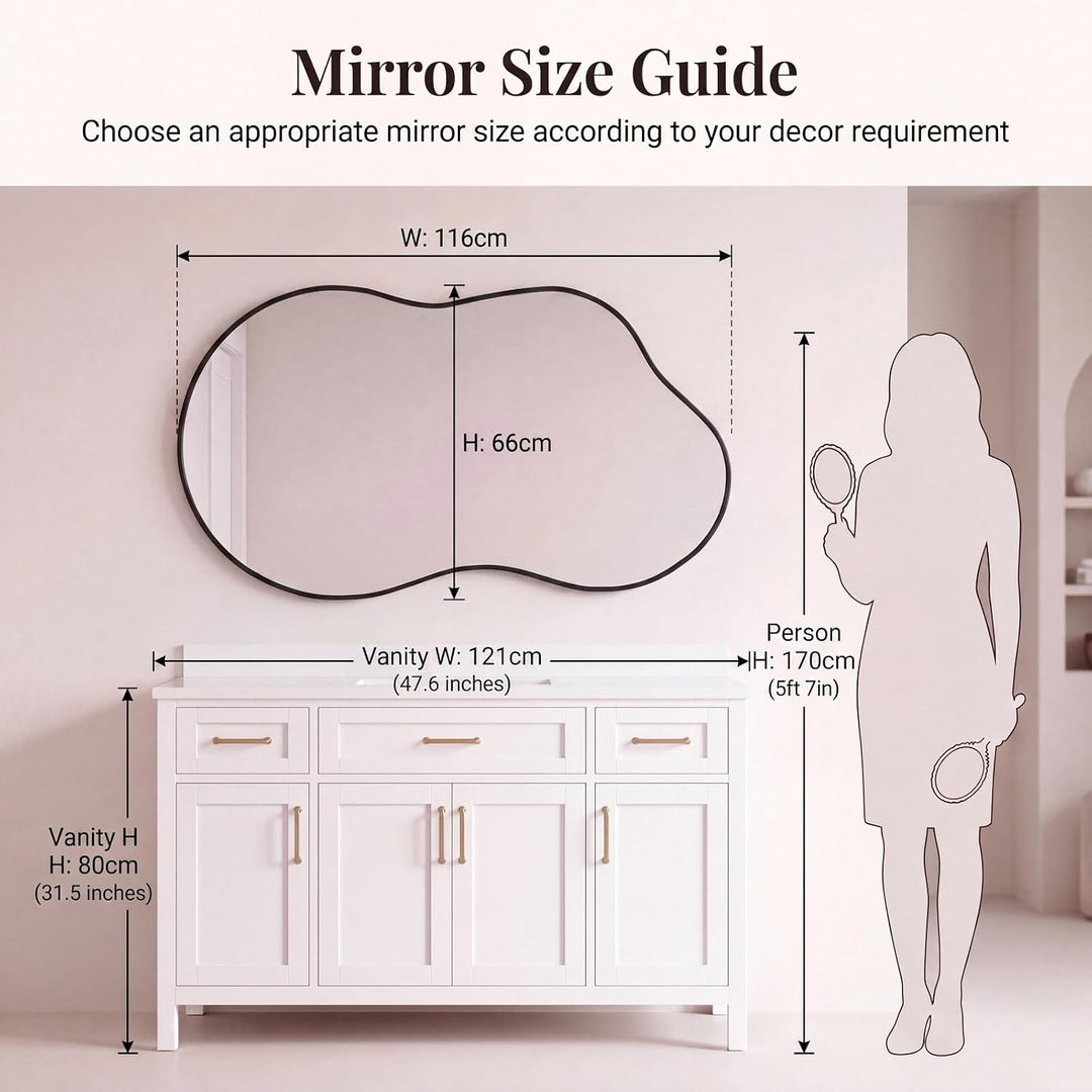 Clevich Spiegel Asymmetrisch 66x116cm Rahmen Alu, HD Glas Wandspiegel, Moderner Dekor-Spiegel, Schla