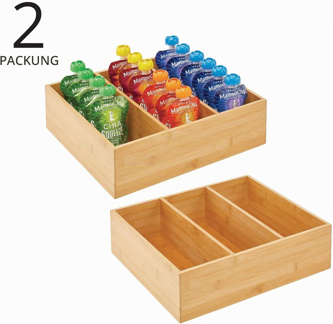 mDesign 2er-Set Teebox – elegante Aufbewahrungsbox mit 3 Fächern aus Bambus – praktische Holzkiste f