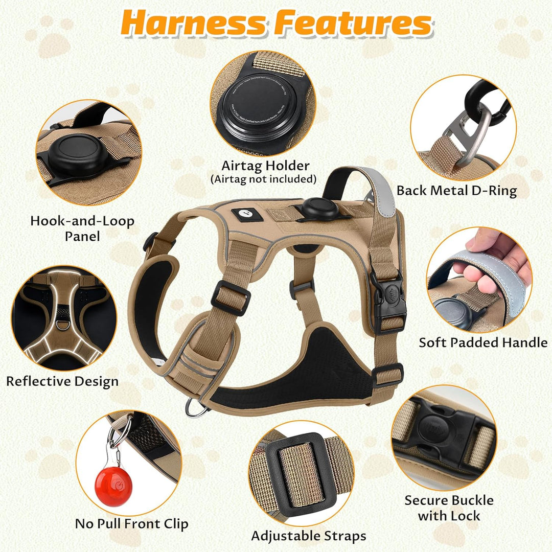 Hundegeschirr mit AirTag-Halter für Kleine Mittelgrosse Grosse Hunde, Anti Zug Geschirr Hund mit Gri