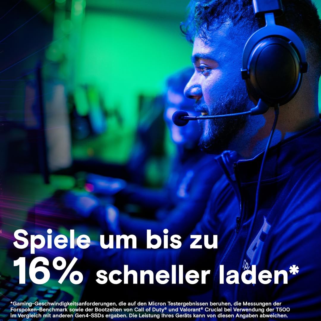 Crucial T500 500GB PCIe Gen4 NVMe M.2 Interne Gaming SSD, bis zu 7200MB/s, Laptop und Desktop kompat