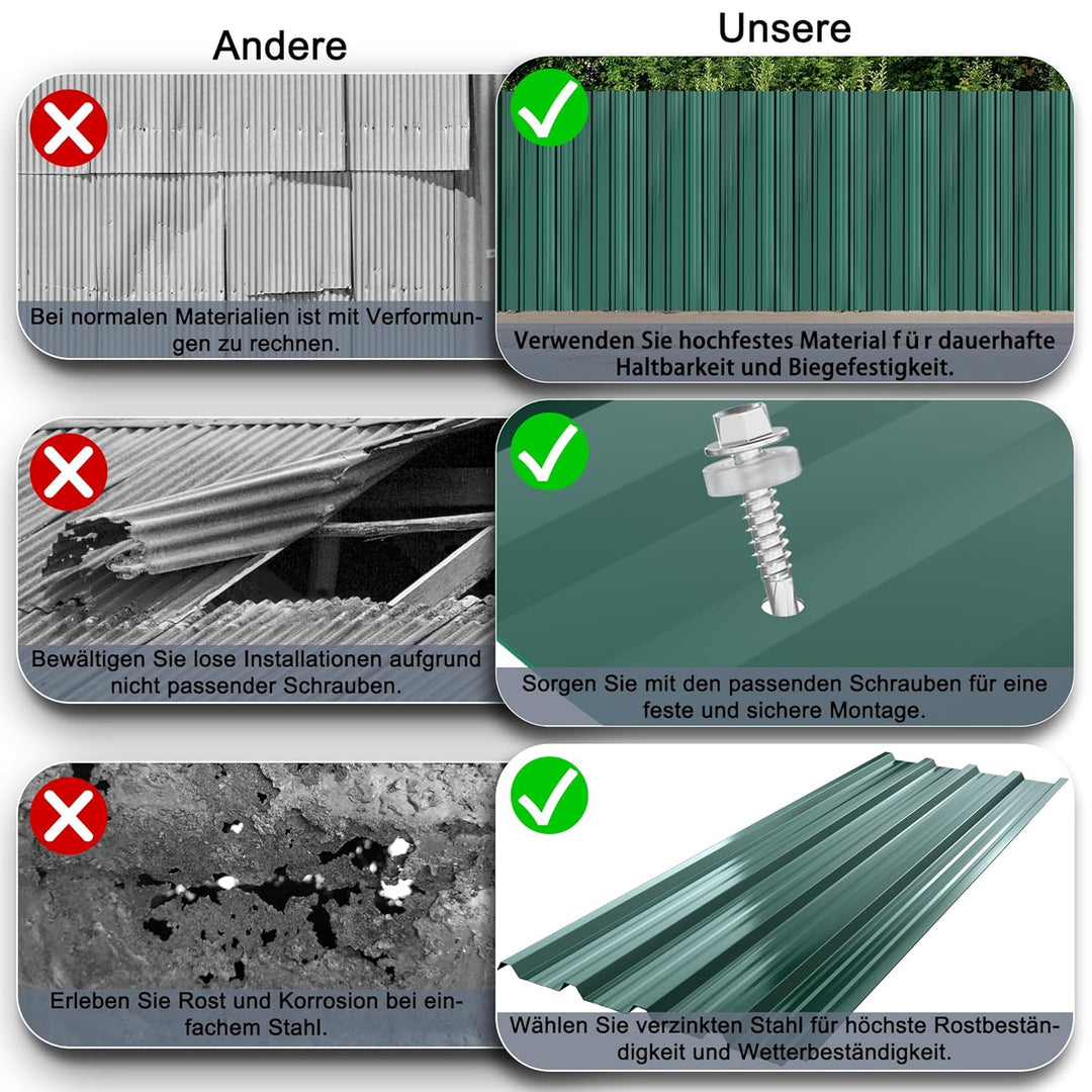 24x Trapezblech Profilblech 129,5 x 45 cm = 14 m² Grün – Verzinkt, Wetterfest & Korrosionsbeständig,