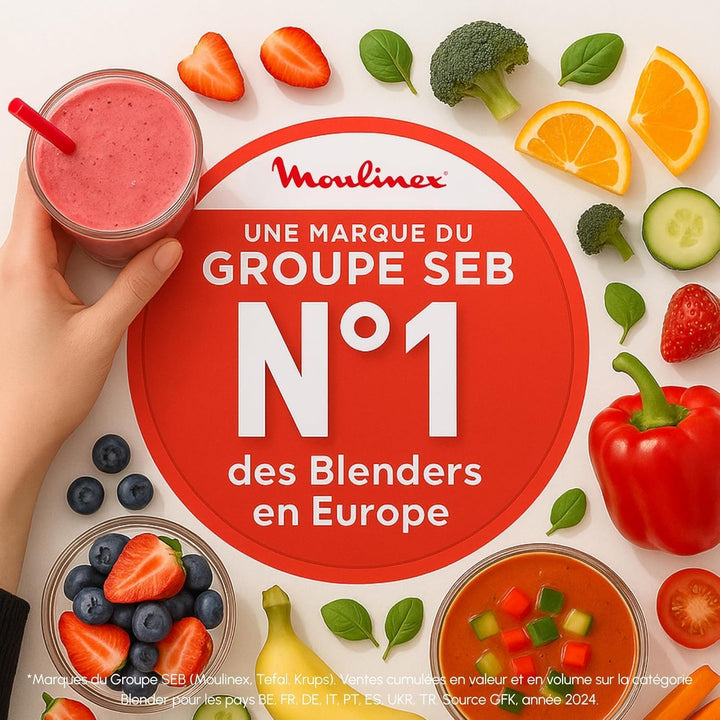 Moulinex Blend Up, leistungsstarker Mini-Standmixer, 1000 W, 8 automatische Programme, LM19H4F0 Crus