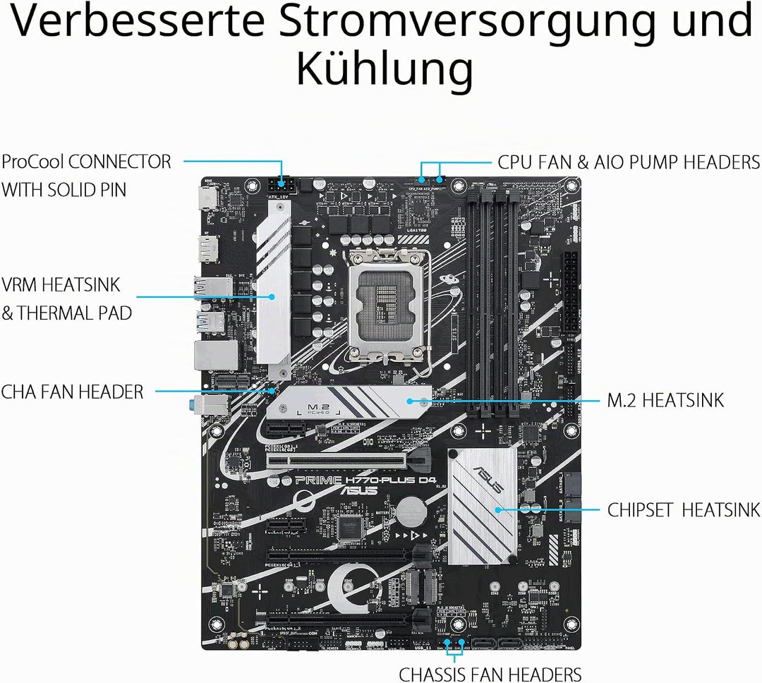 ASUS PRIME H770-PLUS D4 Gaming Mainboard Sockel Intel LGA 1700 (Intel H770, ATX, DDR4 Speicher, 3x P